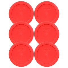 Pyrex 7200-PC 5″ Storage Lid Cover 2 Cup Red Round 6 Pack for Glass Bowl New