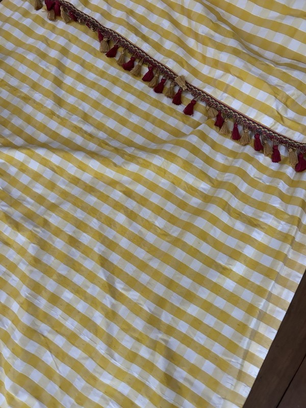 Pair Decorator Custom Made Striped Check Silk Taffeta Tassel Trim Lined gallery