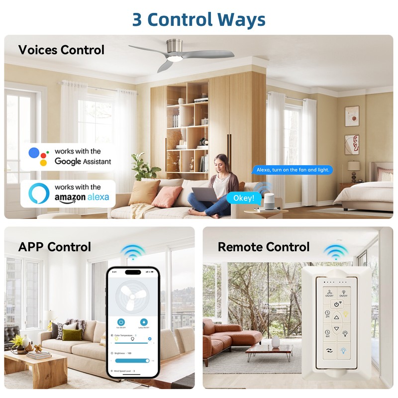 Sofucor Smart 52in Ceiling fan w/ Dimmable LED Voice/APP/Remote Control 6 Speed gallery