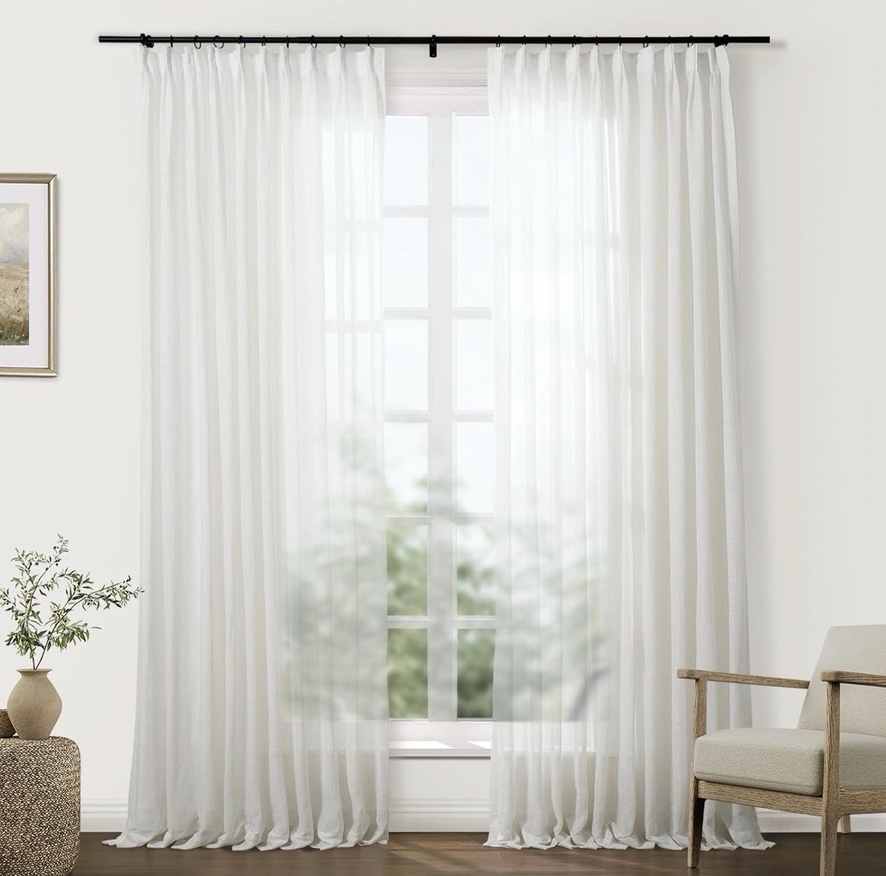 TwoPages Nautural Linen Textured Sheer Curtains With Hooks 2 Panels 52”w X 102”L gallery