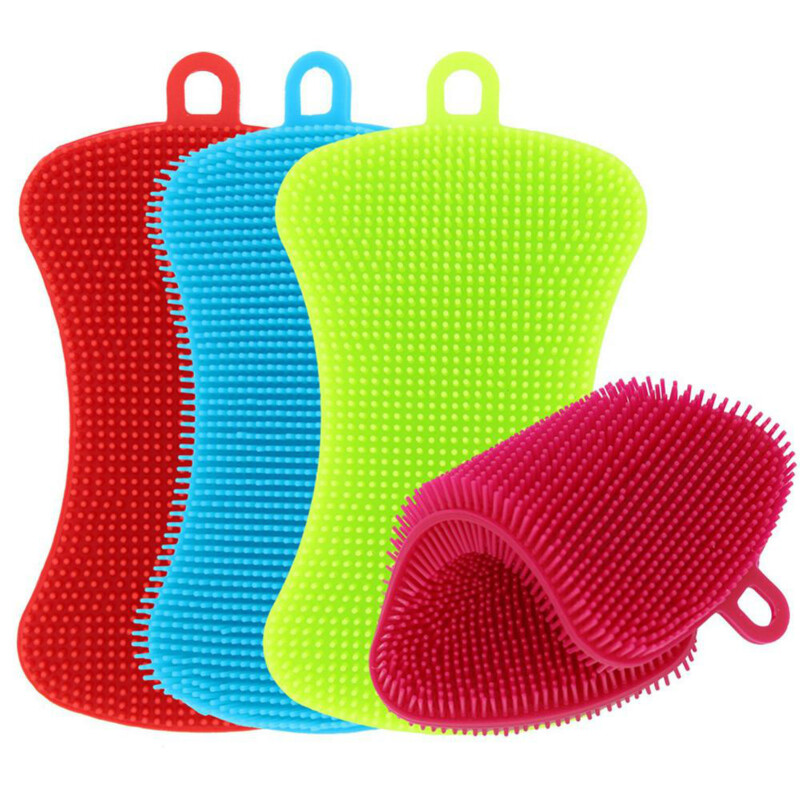 (US STOCK) 4PCS Mix Color Kitchen Cleaning Silicone Brush Pot Sponge Scrubber gallery
