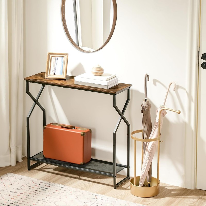 Stylish 2-Tier Console Table - Rustic Brown & Black for Elegant Home Entryways gallery