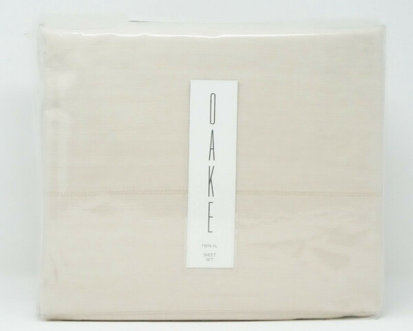 OAKE YARN DYE TWIN SHEET SET THREE PIECE 525 THREAD COUNT COLOR BEIGE NIP