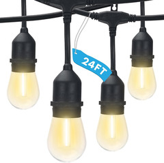 24FT Waterproof LED String Lights with 12 Shatterproof Edison Bulbs for Outdoors