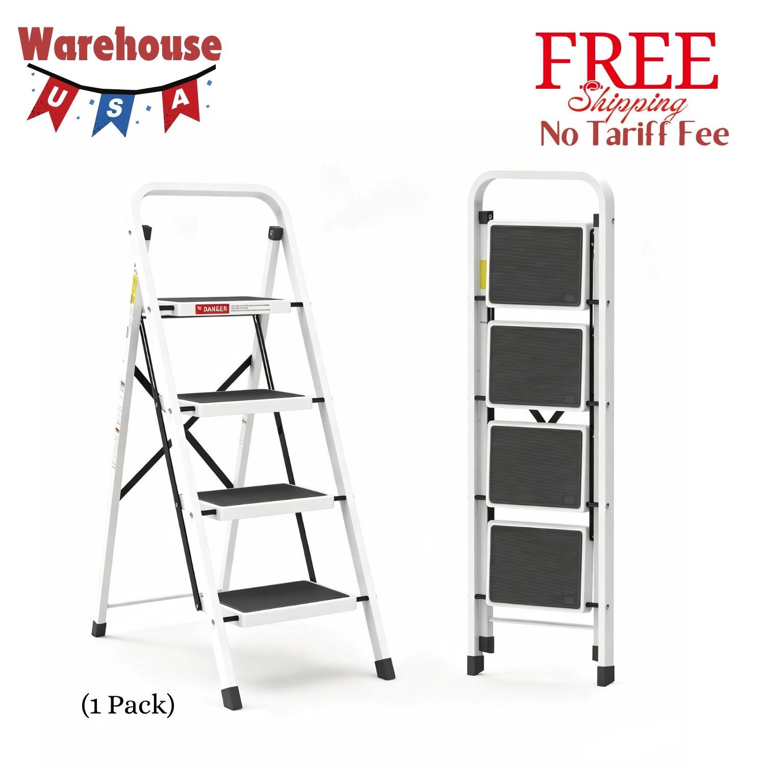 4 Step Folding Ladder, Lightweight Portable Step Stool, 330 Lbs Capacity, White gallery