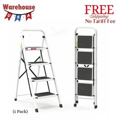 4 Step Folding Ladder, Lightweight Portable Step Stool, 330 Lbs Capacity, White