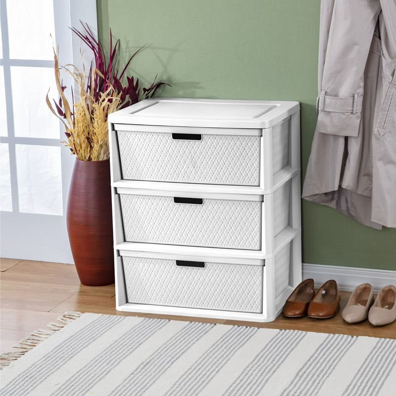 Sterilite Wide 3 Drawer Tower Plastic Storage Organizer White Decorative Bins gallery