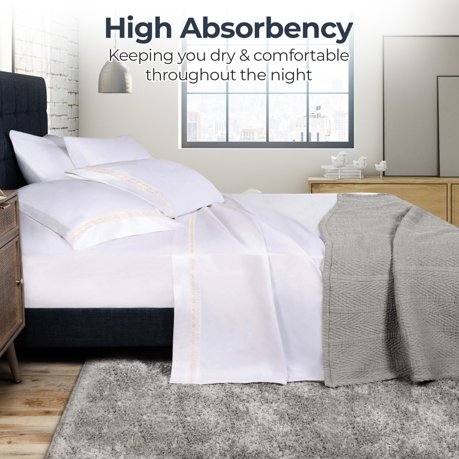 1000 Thread Count Egyptian Cotton Embroidered Durable Flat Fitted Bed Sheet Set gallery