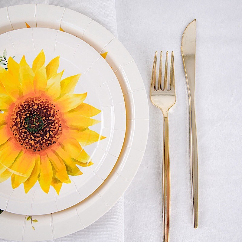 25 White 7 in Round Disposable Paper Salad Plates Sunflower Design Party gallery