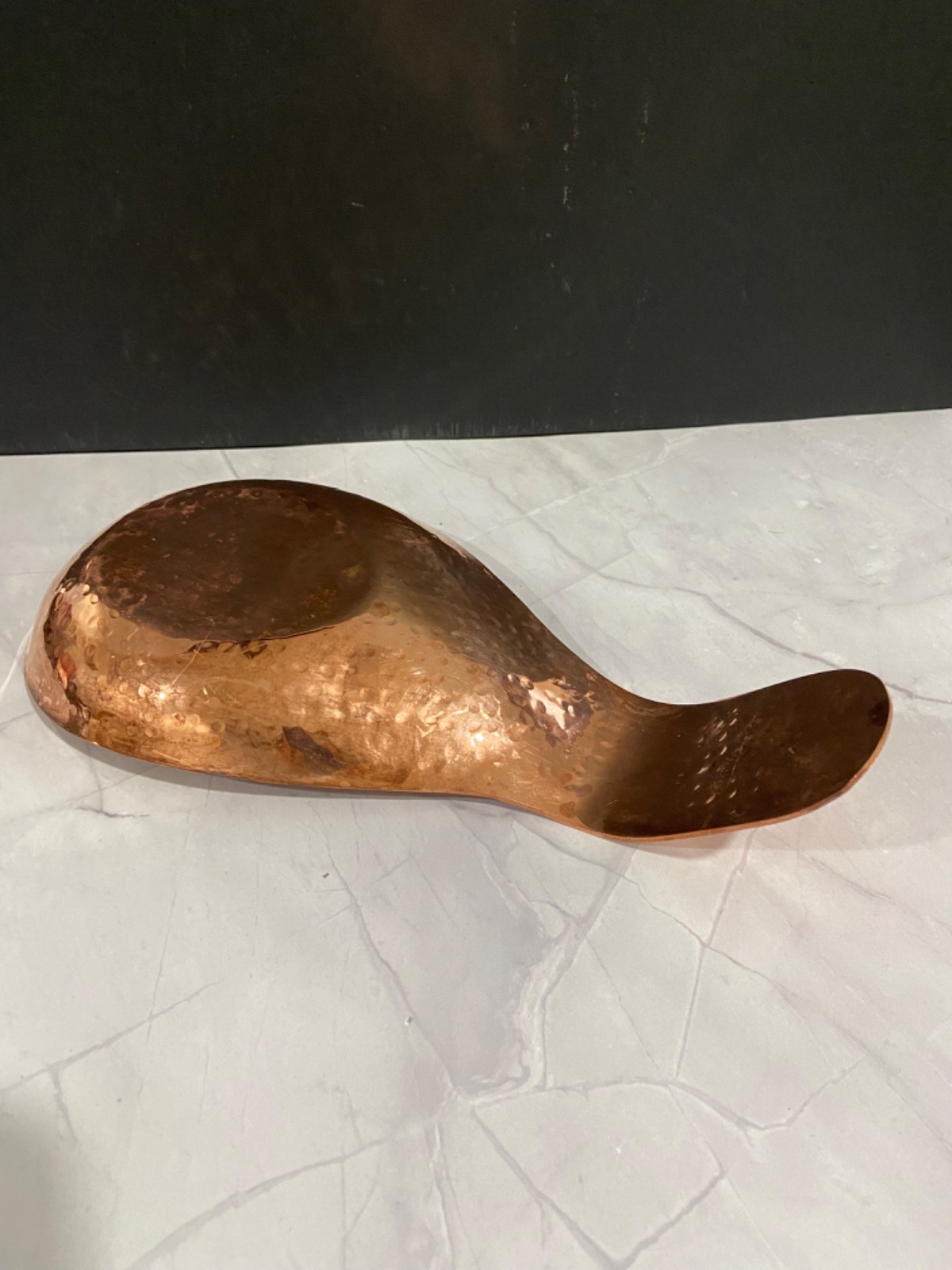 Copper Hammered Spoon Rest 9.5" x 4.5" Showing Some Patina gallery