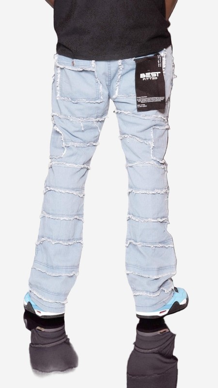 Statement Layered Distressed Jeans - Best Fitted Blue Stack with Fringe Detail gallery