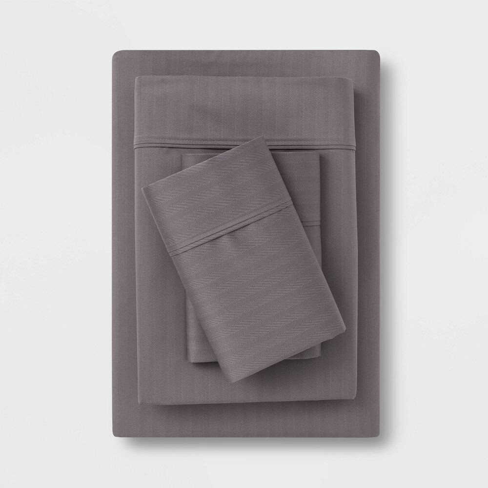 Threshold 500TC Cotton Blend Sateen 4-Piece Sheet Set Grey Herringbone Full gallery