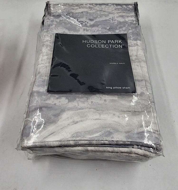 Hudson Park Collection Marble Wave King Pillow Sham 20in x 36in - Blue Grey + gallery