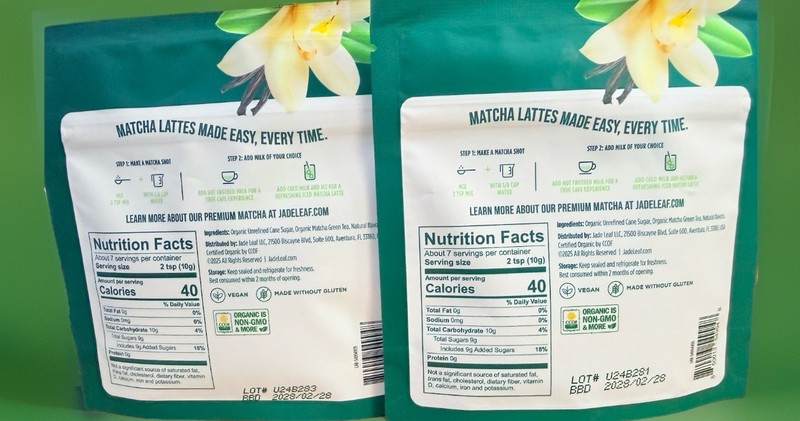 2 Pack Jade Leaf Organic Matcha Latte Mix US Vanilla 2.5oz X2 5oz Total 2028 gallery