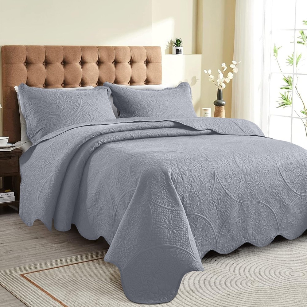 USA Quality Bedspread Bed Throw Quilted Coverlet Bedding Set with Pillow Shams