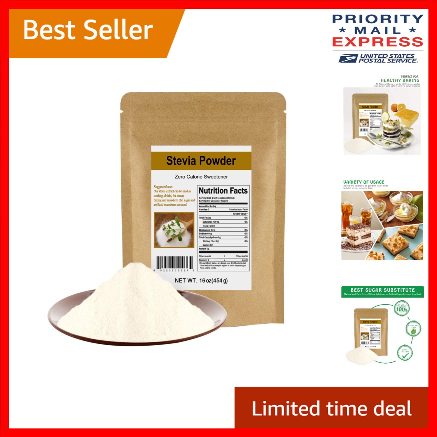 Concentrated Stevia Powder 16 oz - Healthy Zero Calorie Sweetener for All Uses gallery
