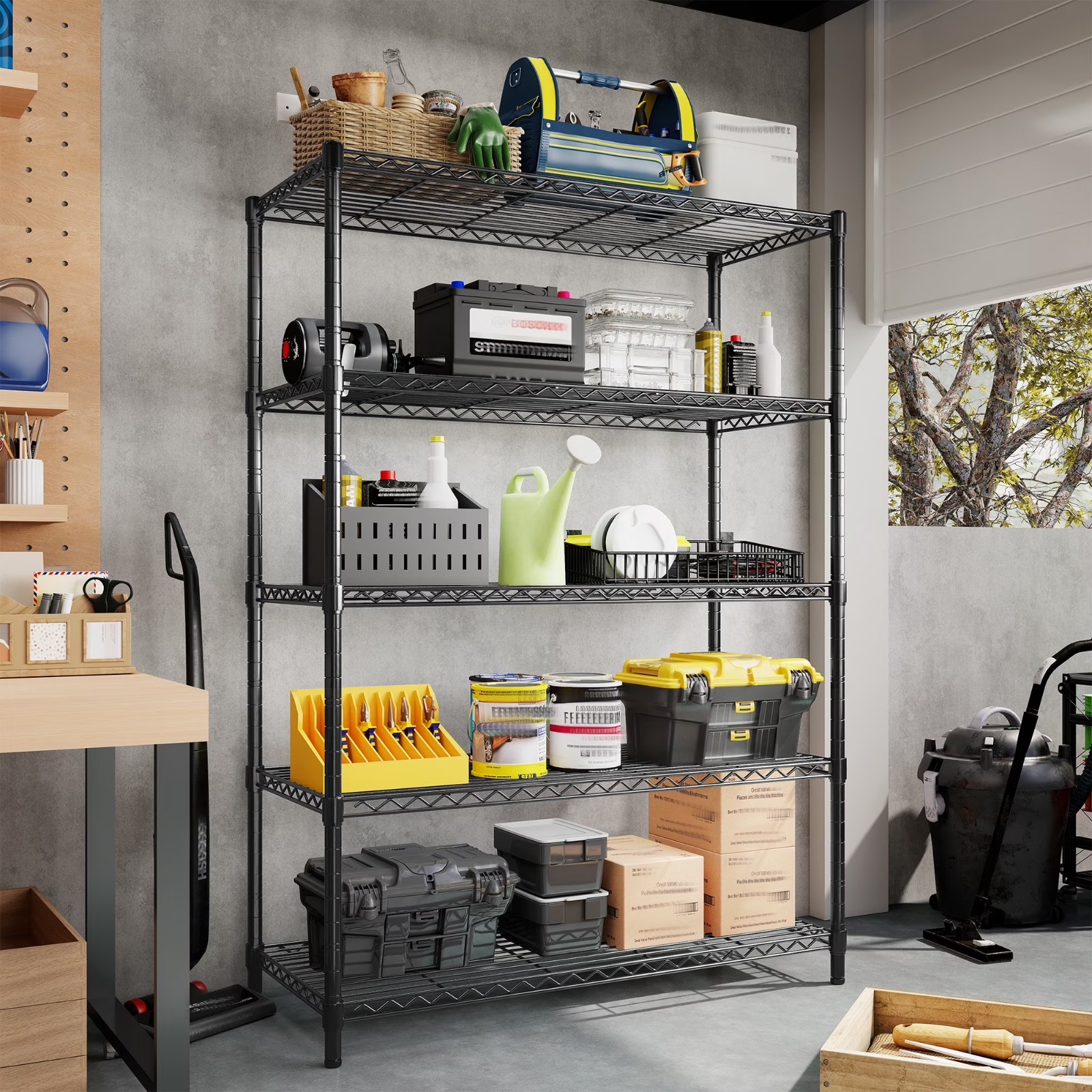 5 Tier Metal Wire Shelving Unit Adjustable Storage Rack 36 x 14 x 72 Inch Black gallery