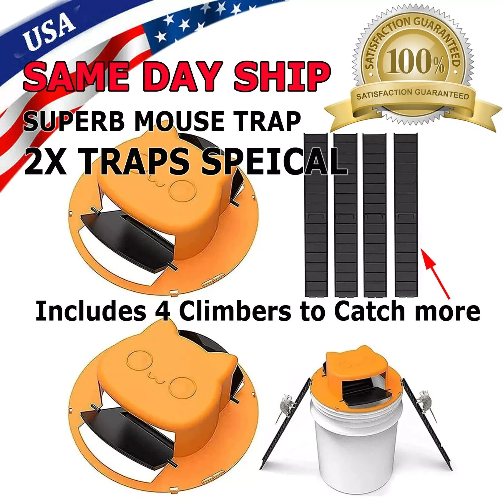 Mouse-Rat-Rodent Trap "Flip & Slide" 5 Gallon Bucket Lid Multi Catcher US gallery
