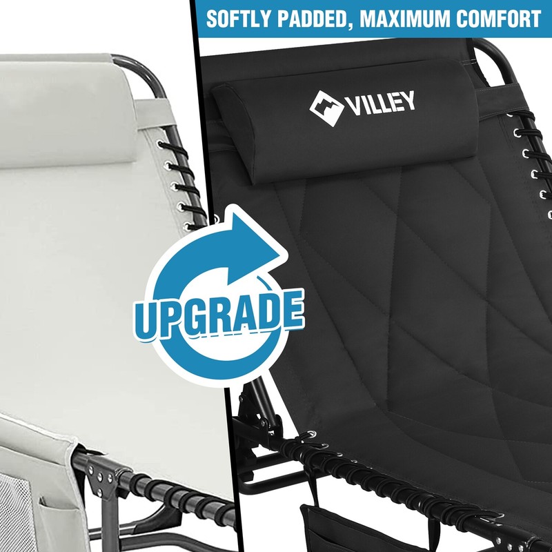 VILLEY Folding Chaise Lounge Padded Camping Cot Patio Lounge Chairs with Cushion gallery