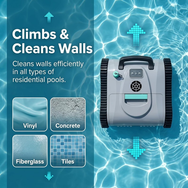 Hinice Cordless Pool Cleaner Robot for Wall & Waterline Cleaning PC03 To 3,600' gallery