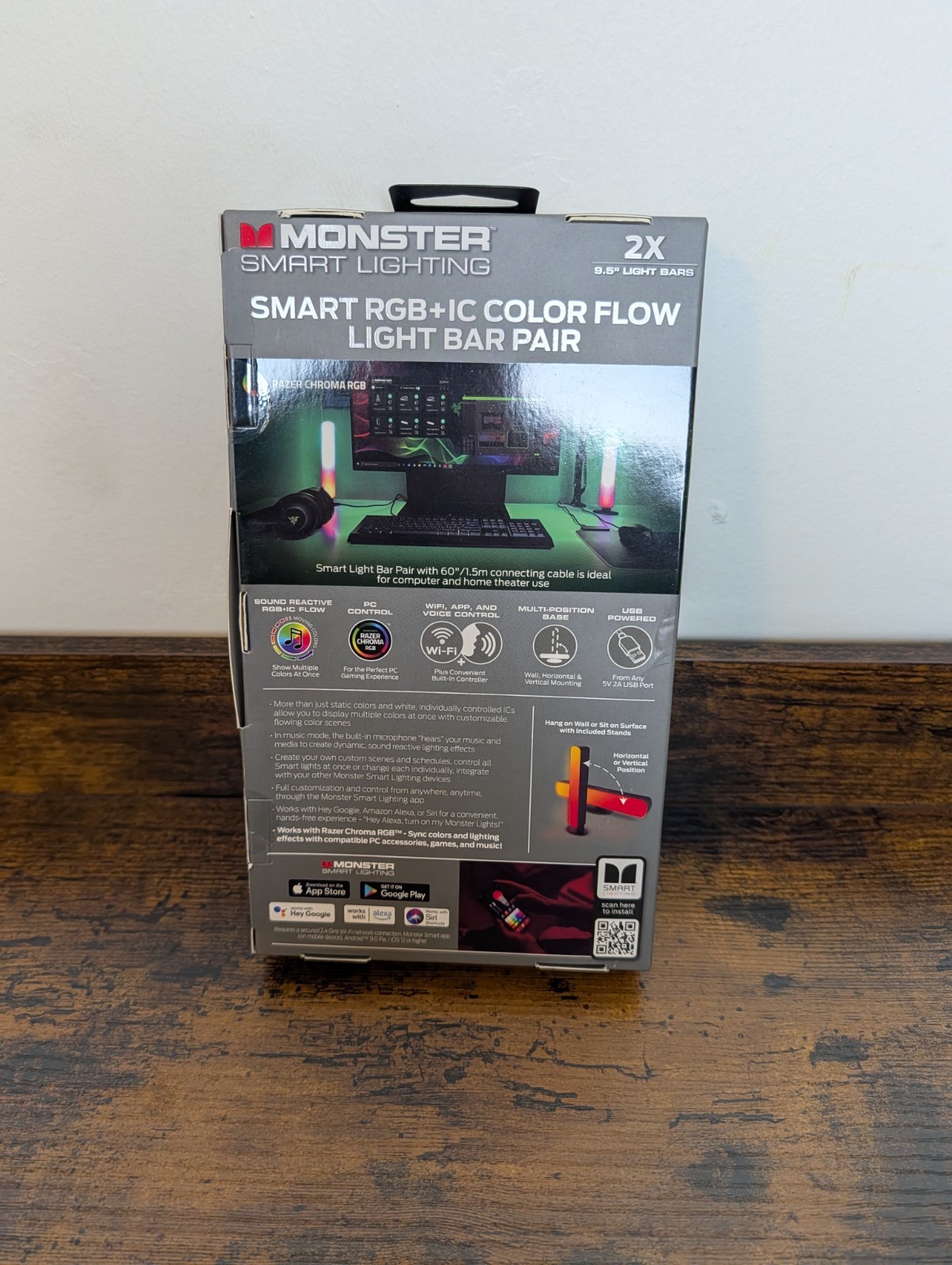 Monster Smart LED Light Bars 2 Pack RGB+IC Sound Reactive Smart Bar Color Flow gallery