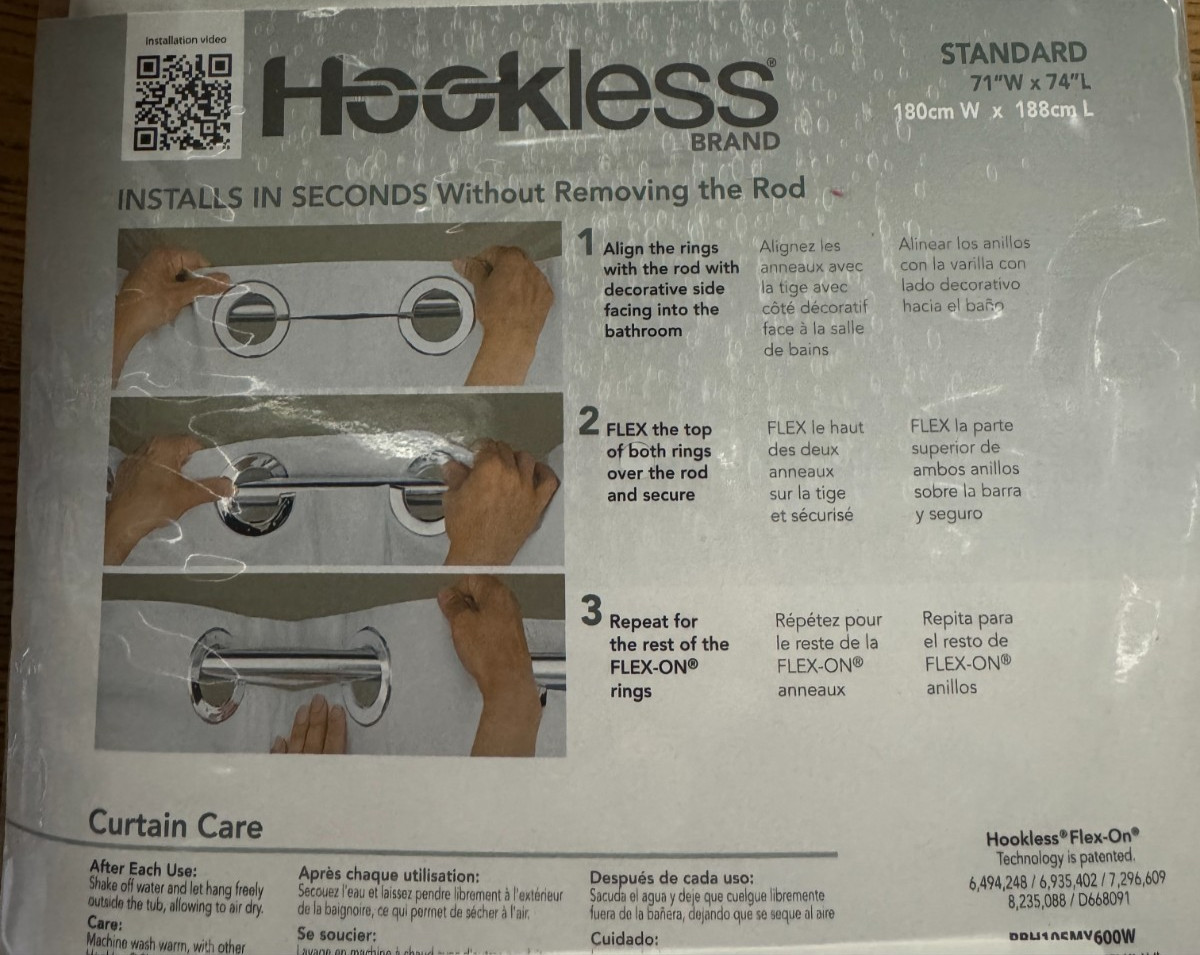 Hookless Shower Curtain 71" X 74" w/ Peva Liner & Built in Rings Snap On NEW gallery