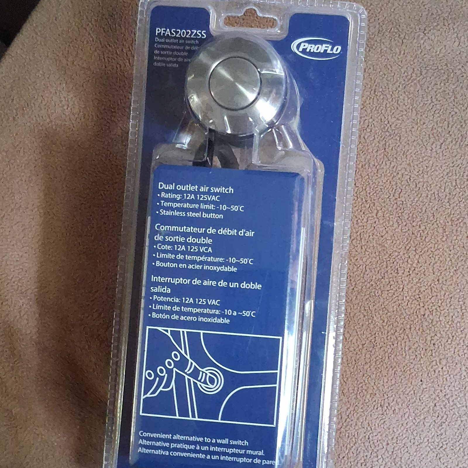 PROFLO PFAS202ZSS Dual Outlet Air Switch Push Button, Stainless Steel 12A gallery
