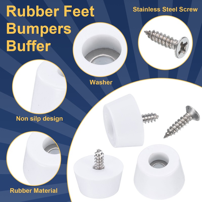 24pcs Rubber Feet Bumpers Buffer with Screws White 0.4" x 0.7" gallery