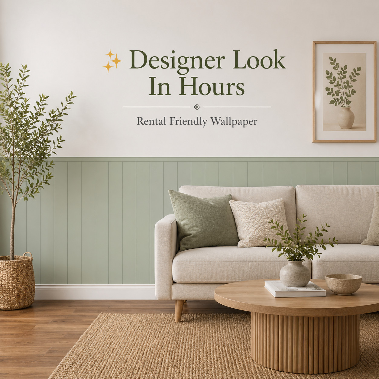 Sage Green Wall Panelling Peel & Stick Wallpaper 50x112cm / 19.7x44.1" gallery