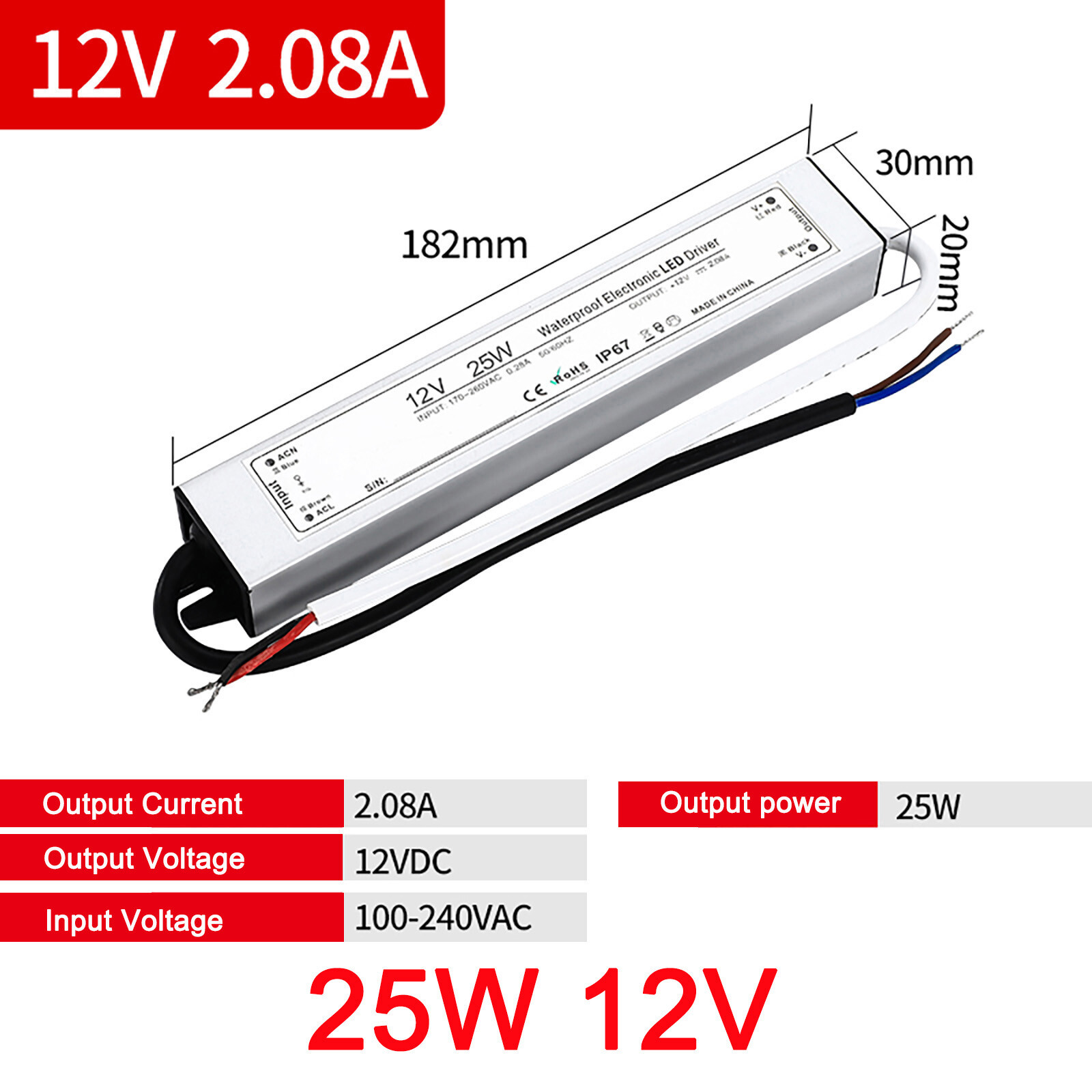 LED Power Supply IP67 Waterproof AC100V/280V to DC12V 48V LED Driver Transformer gallery