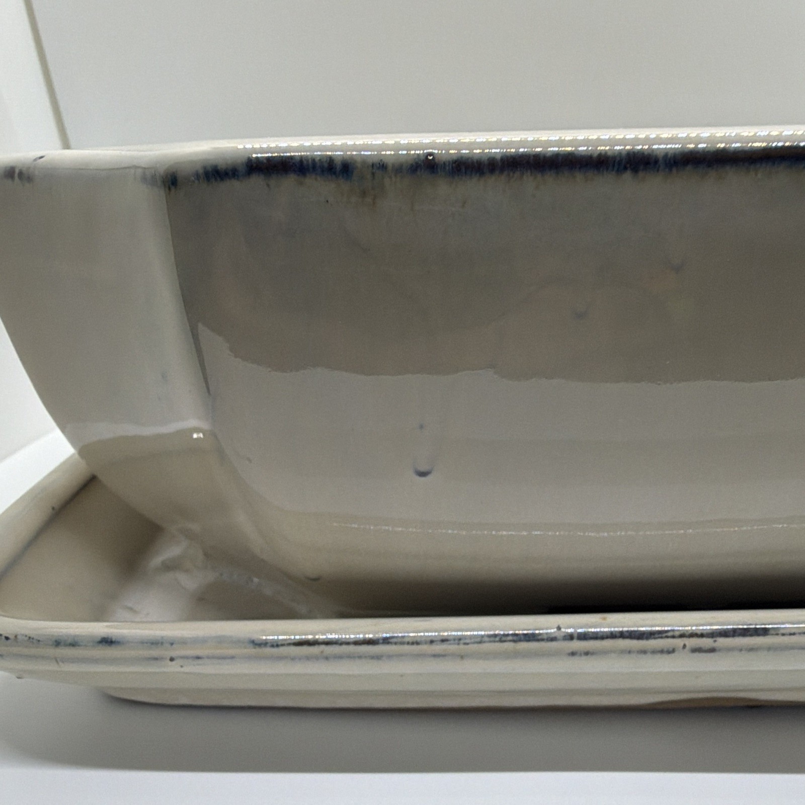 Rectangular Glazed Ceramic Bonsai Pot w/ Drainage Holes & Saucer Beige gallery