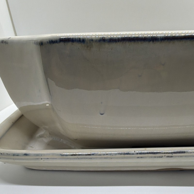 Rectangular Glazed Ceramic Bonsai Pot w/ Drainage Holes & Saucer Beige gallery
