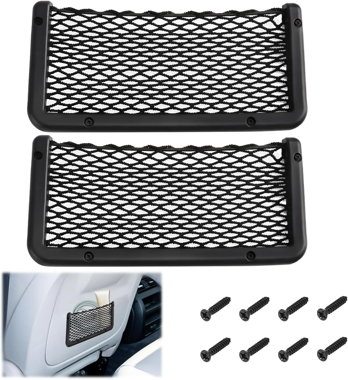 2 PCS Car Net Pocket, ABS Plastic Frame Cargo Net Storage Pockets Phone Nets, Ca gallery