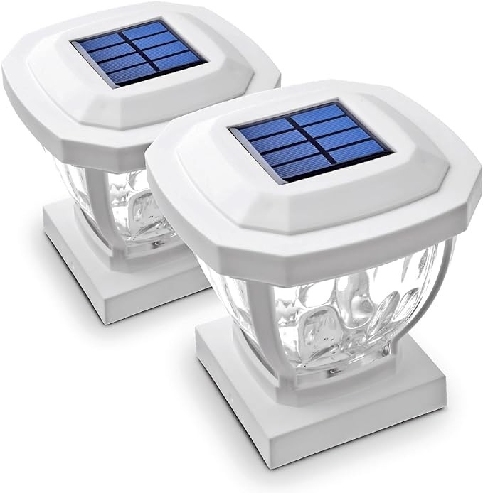Home Zone Security 12-Lumen-Each 4x4 Solar LED Post Cap Lights 2 Packs - White gallery