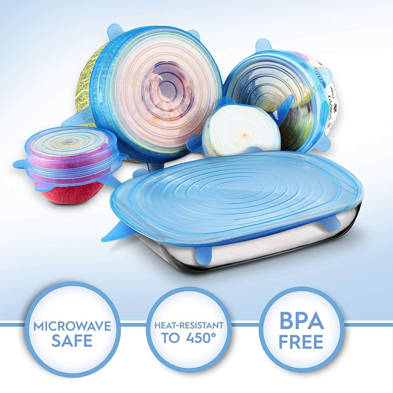 6Pcs Stretch Silicone Lids Bowl Reusable Kitchen Food Storage Wrap Sealing Cover gallery