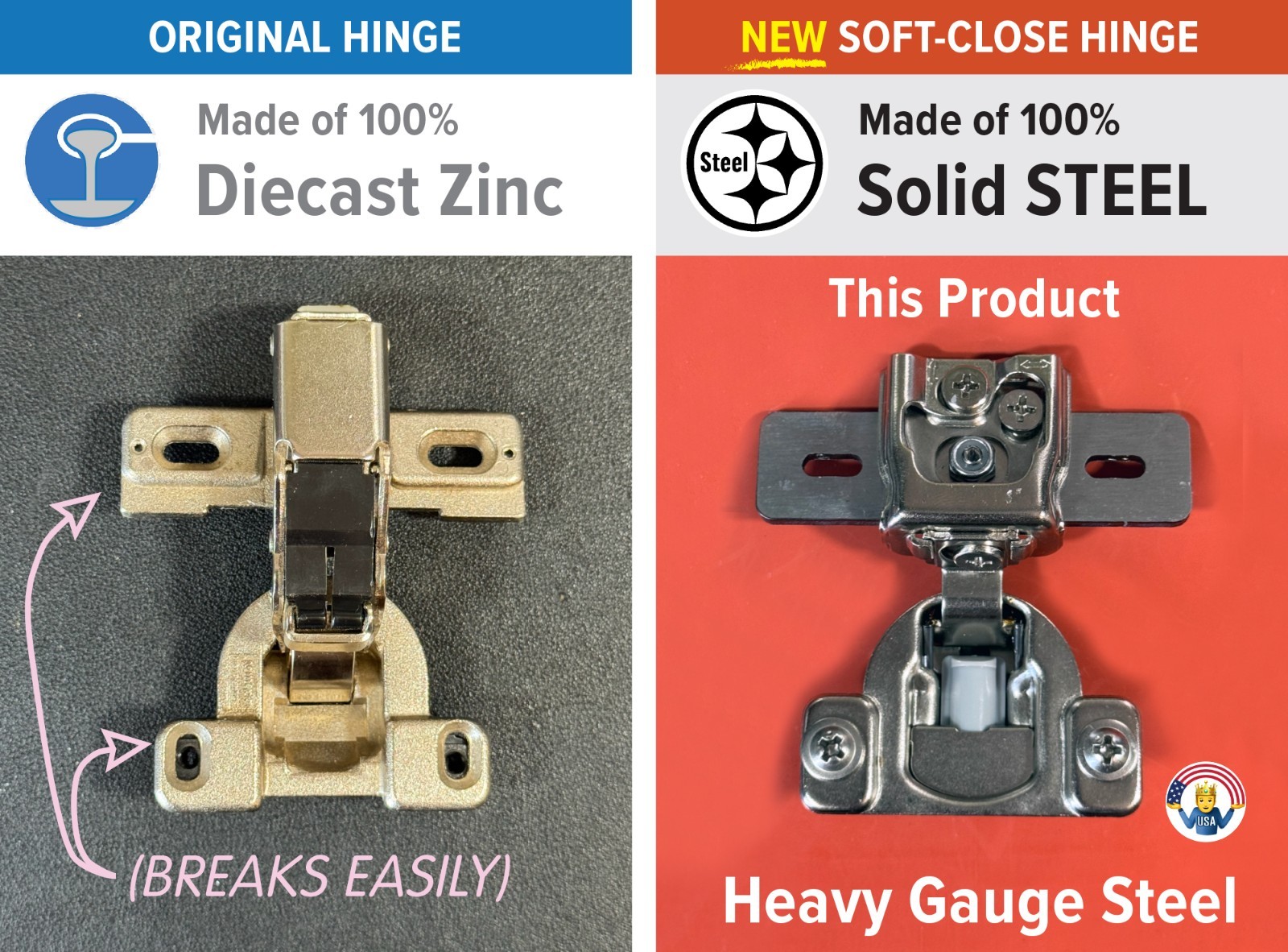 MEPLA 698.243.59.00 Soft-Close Hinge Replacement | Adjustable | Steel Upgrade gallery