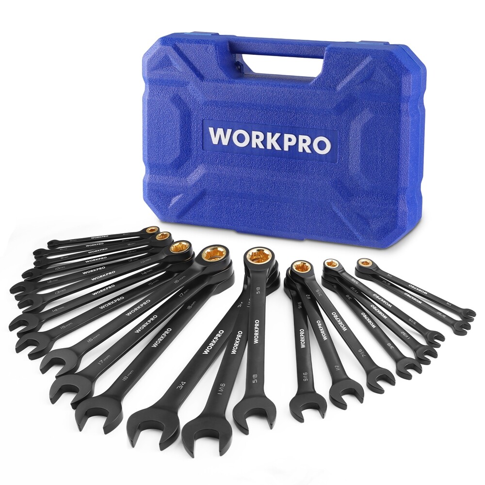WORKPRO 22-Piece Ratcheting Wrench Set Ratchet Combination Wrench Metric SAE USA gallery