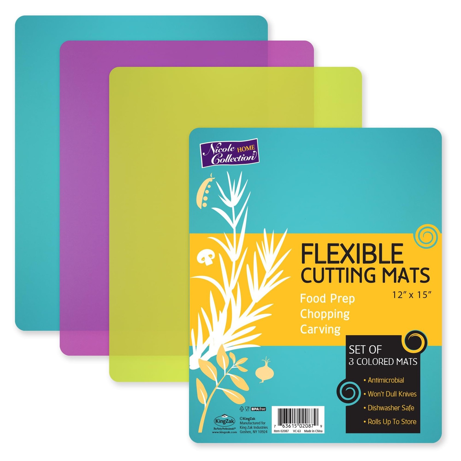 Nicole Home Collection Flexible Cutting Mats Set of 3 - BPA-Free Plastic Colo... gallery