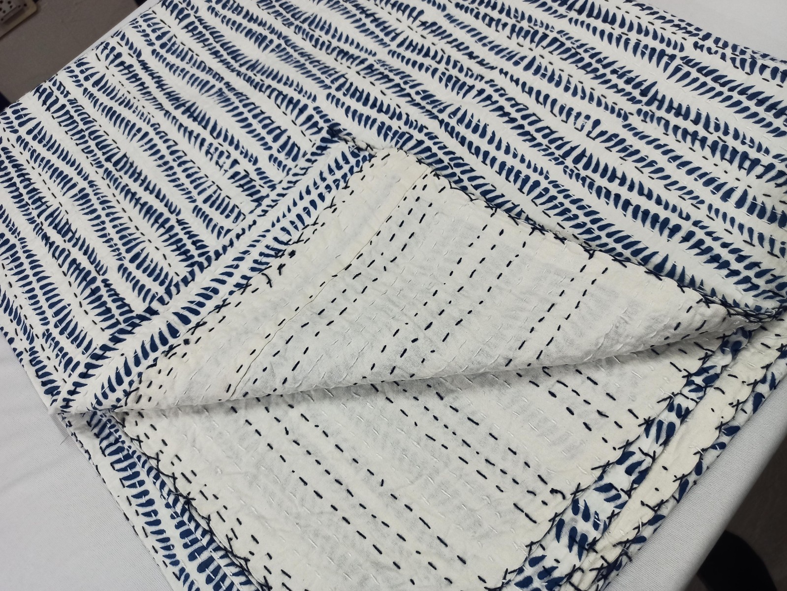 Block Print Indian Kantha Quilt King Handmade Cotton Bedspread Blanket Throw gallery