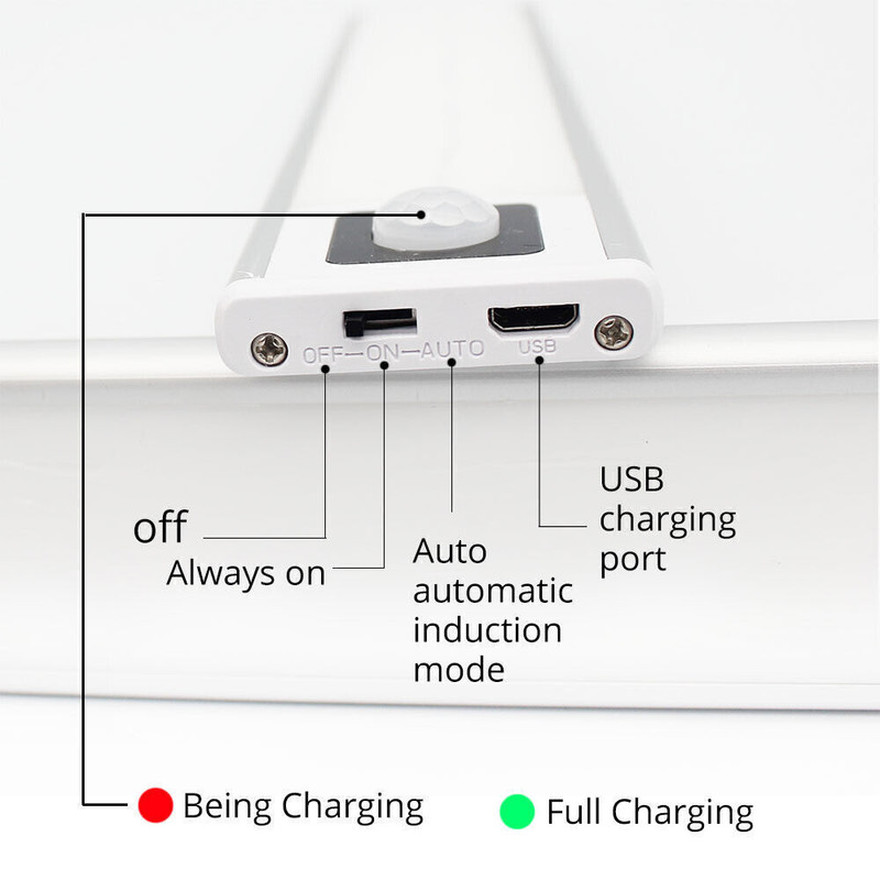 LED Motion Sensor Under Cabinet Closet Light USB Rechargeable Kitchen Lamp Strip gallery