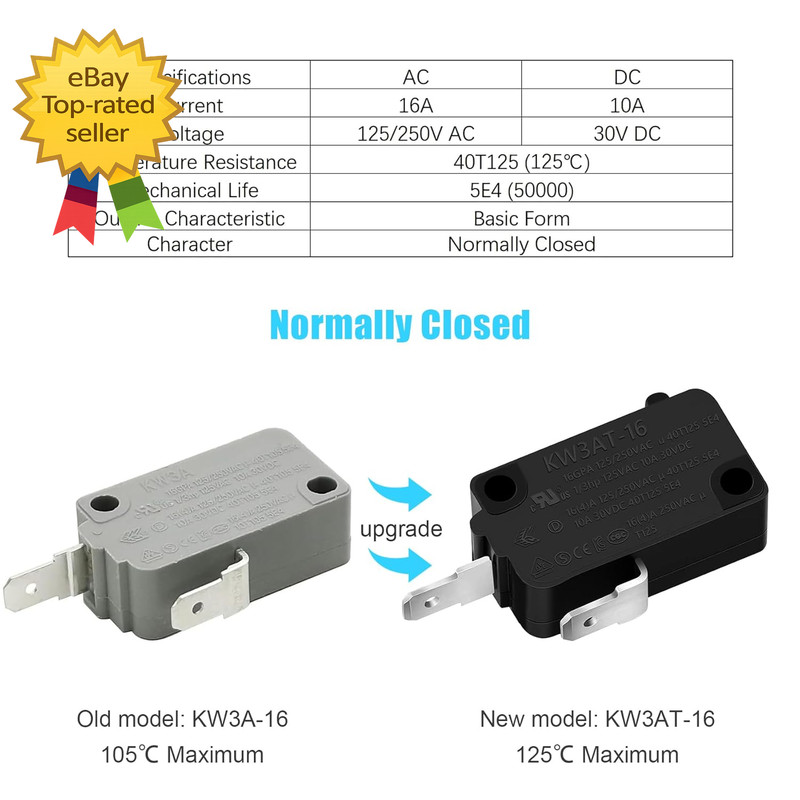 3PCS Microwave Oven Door Switch Replacement Parts 16A 125/250V, Kw3At-16 gallery