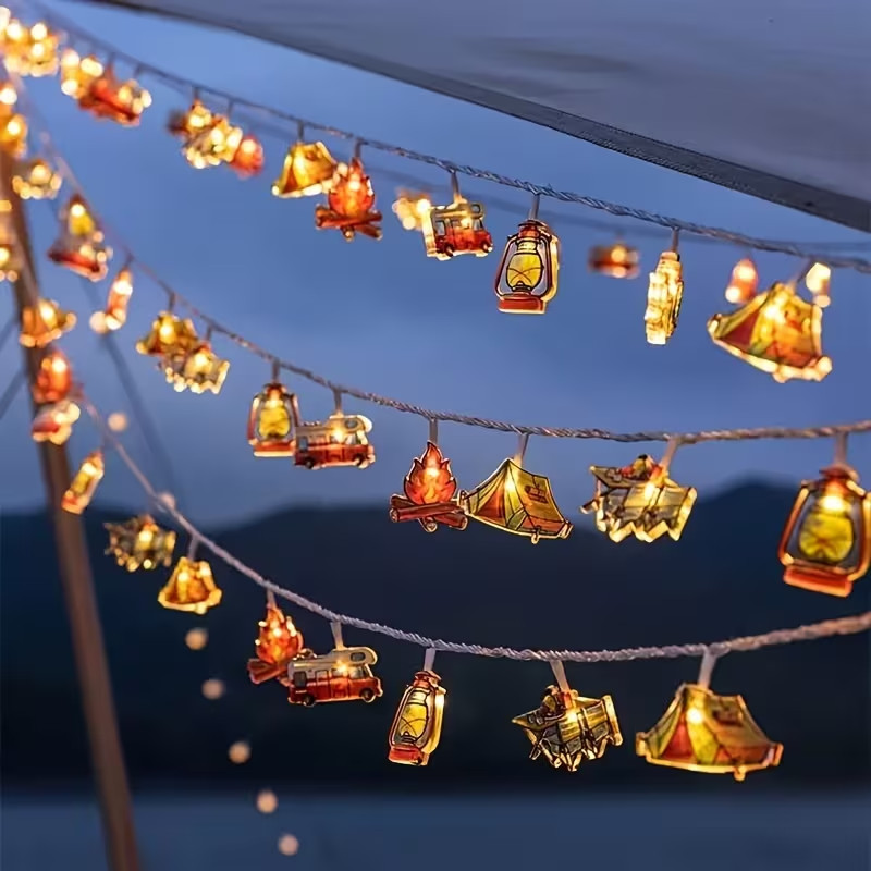 Camping String Lights 10 LED Lights Camper Tent Lantern 79-inch Battery Acrylic