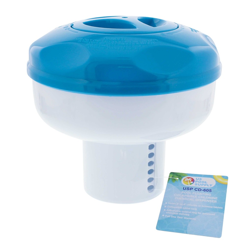 Floating 3" & 4" Tablet Pool Chemical 8" Dispenser with Collapsible Tank