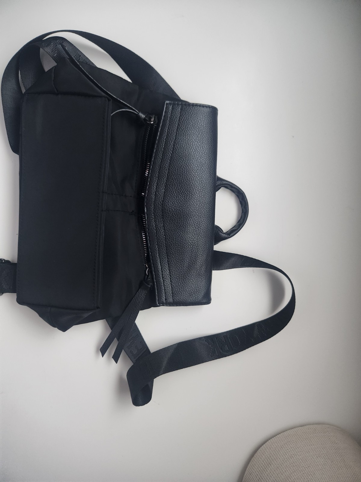 Botkier New York Black Mini Backpack Snap Closure Leather Nylon 5