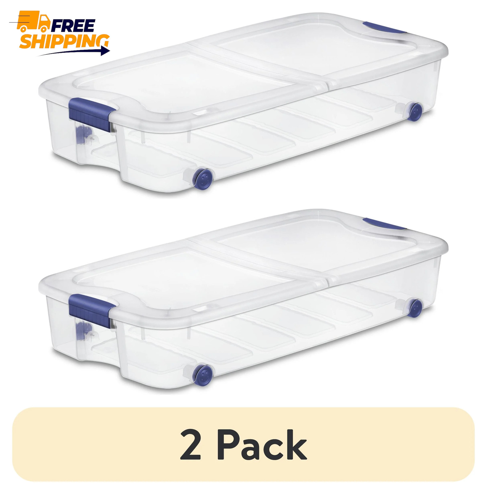 (2 Pack) 66 Quart Latching Underbed Wheeled Storage Bin, Clear Plastic 🎗🎯 gallery