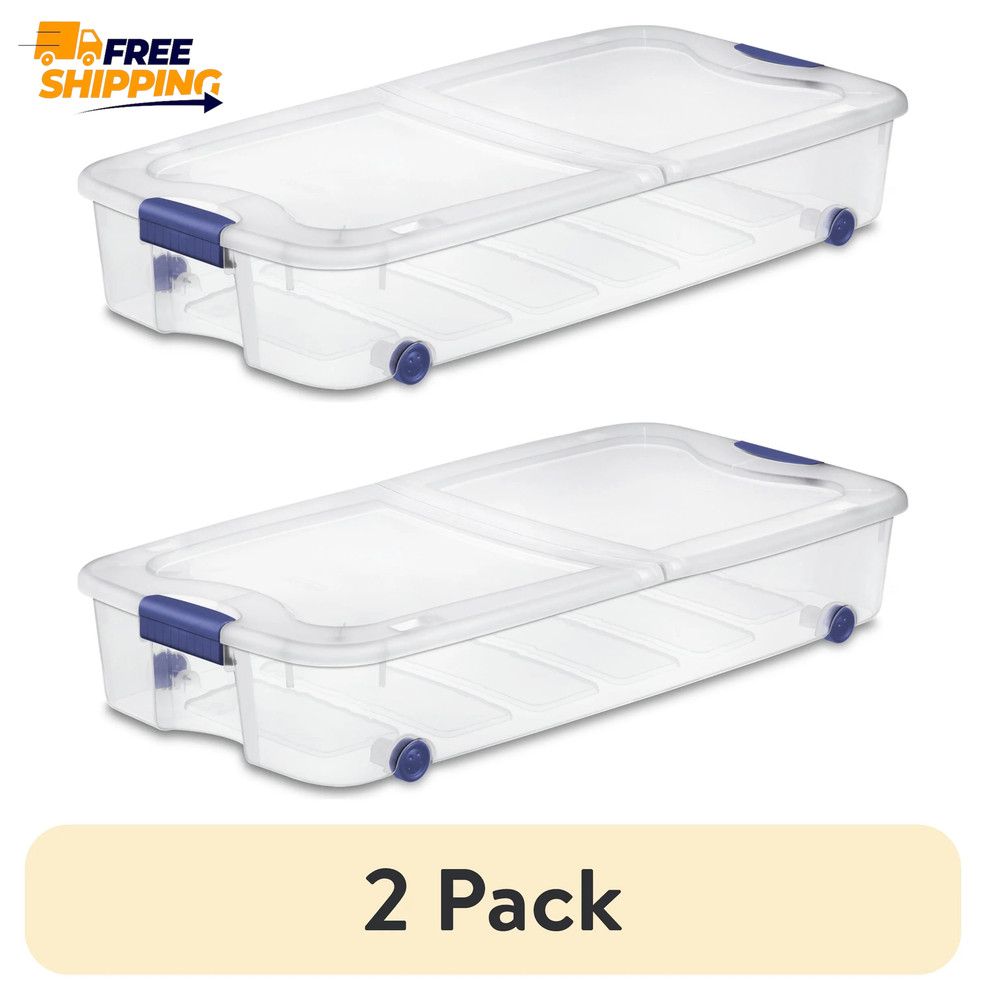 (2 Pack) 66 Quart Latching Underbed Wheeled Storage Bin, Clear Plastic 🎗🎯
