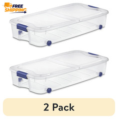 (2 Pack) 66 Quart Latching Underbed Wheeled Storage Bin, Clear Plastic 🎗🎯