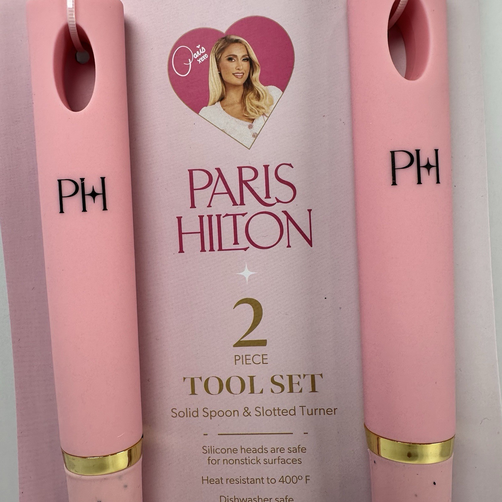 Paris Hilton 2 Piece Kitchen Tool Set Pink Silicone Spoon & Slotted Turner New gallery
