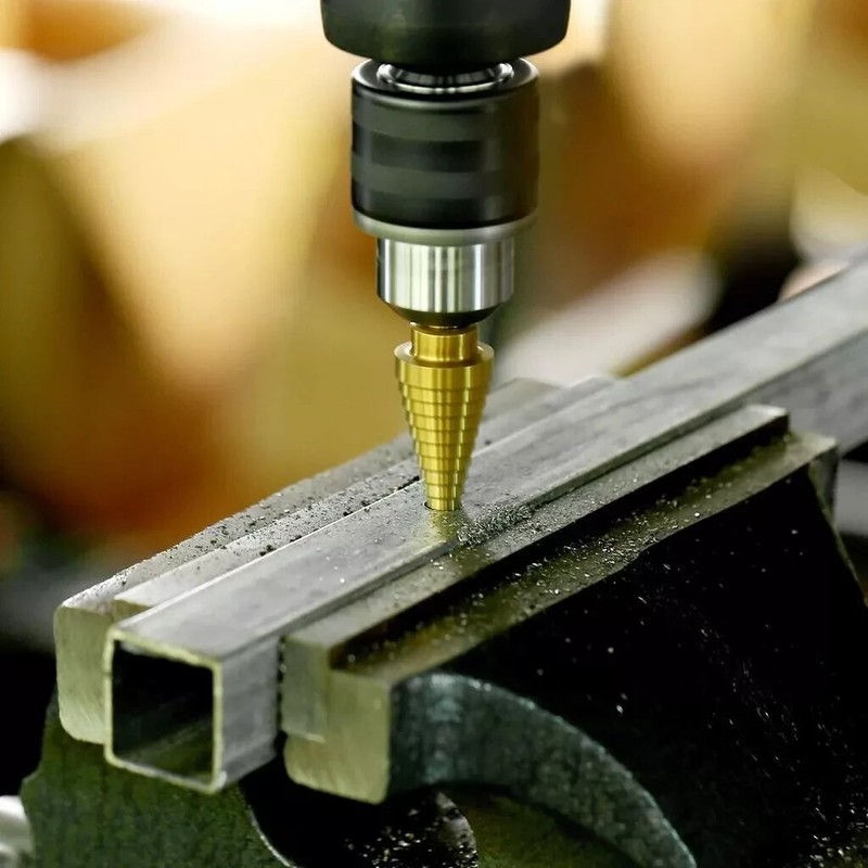 Step Drill Bit - Titanium Coated, Double Cutting Blades, 13 Steps 1/8" to 1/2" gallery