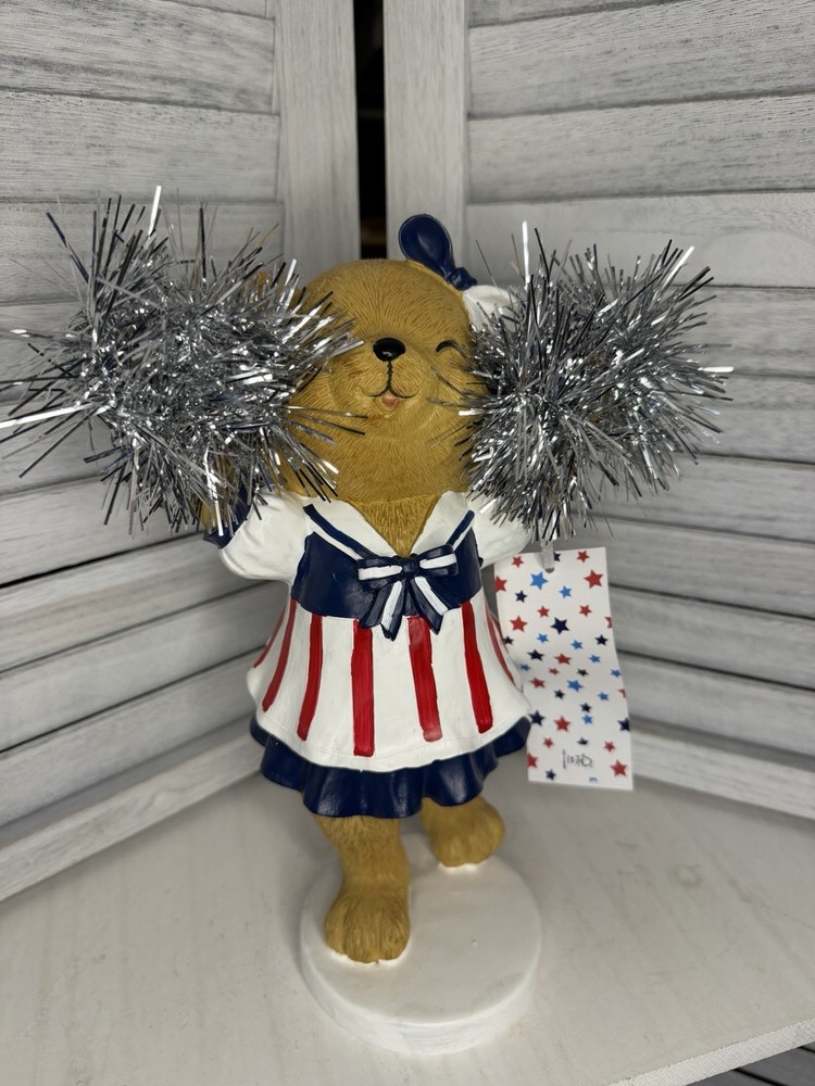 ❤️🤍💙NWT Stars & Stripes Americana Cheerleader Teddy Bear Figure